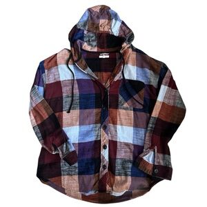 Maurice’s Oversized Plaid Hooded Button Down Shirt | Layering Piece | Gorpcore